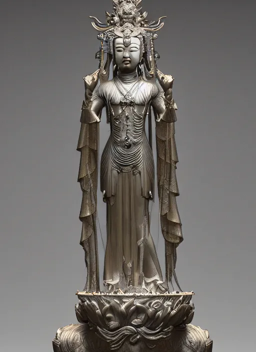 Image similar to a art deco sculpture statue of full body guanyin, intricate complexity,, statue by jane hamilton, ruan jia, character concept, radiant light,, frostbite 3 engine, cryengine, dof, trending on artstation, digital art, fantasy detailed abackground