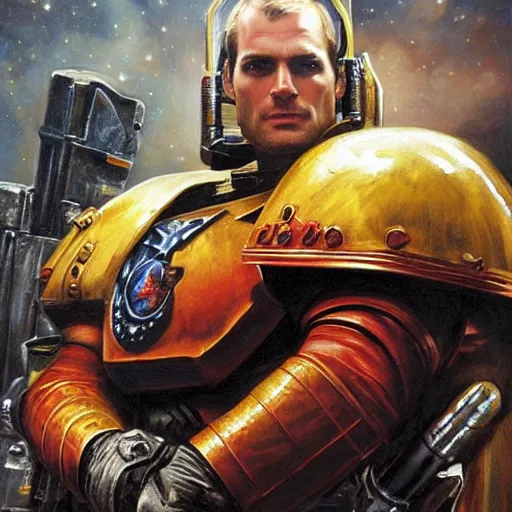 Image similar to Henry Cavill as a Space Marine, close-up portrait art by Donato Giancola and James Gurney, digital art, trending on artstation