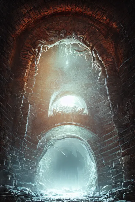 Image similar to realistic photo of a lovecraft creature in a hell gate portal, filaments, translucent, photorealistic, hyperrealism, high resolution, ultra - detailed, by marc simonetti, natural volumetric lighting, realistic 4 k octane beautifully detailed render, 4 k post - processing