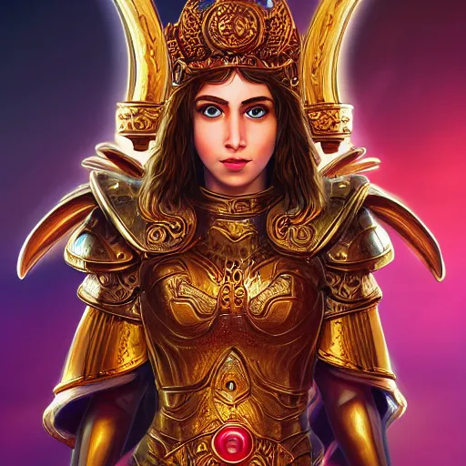 Image similar to highly detailed full body portrait of Athene, goddess of strategic war and wisdom wearing armor, cinematic lightning, bright colors, intricate, masterpiece, photorealistic, hiperrealistic, sharp focus, high contrast, Artstation HQ, DeviantArt trending, 4k UHD, Unreal Engine 5