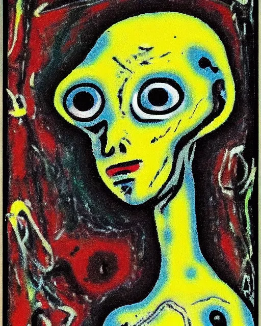 Image similar to portrait of little grey alien by Jackson Pollock