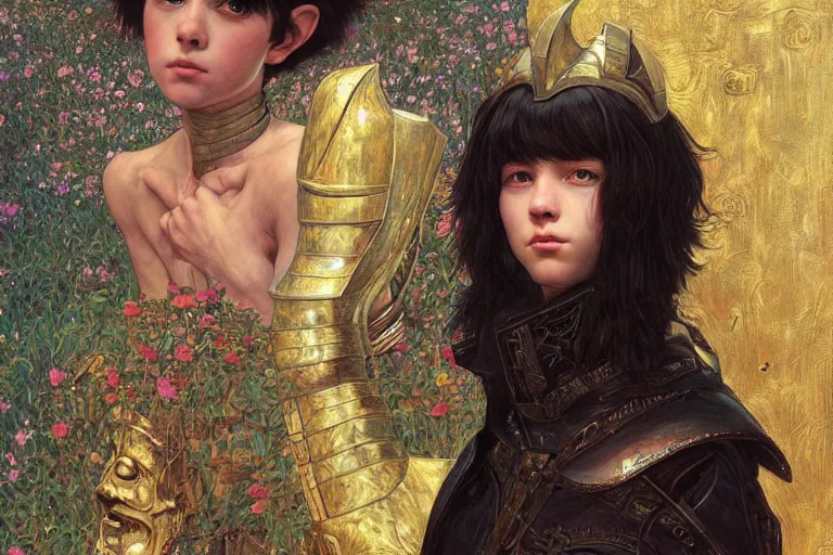 Image similar to portrait of beautiful young maiden boy with short white hairs in warhammer armor, art by ( ( ( kuvshinov ilya ) ) ) and wayne barlowe and gustav klimt and artgerm and wlop