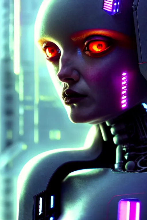 Prompt: ultra detailed, closeup photo of female android, cyborg, humanoid, gothic, ethereal, flowerpunk, scifi, fantasy, cyberpunk, octane render, megalopolis, unreal engine, asymmetrical!!!, photorealistic concept art, triadic color, art by artgerm and wlop and giger and greg rutkowski and alphonse mucha, 8 k