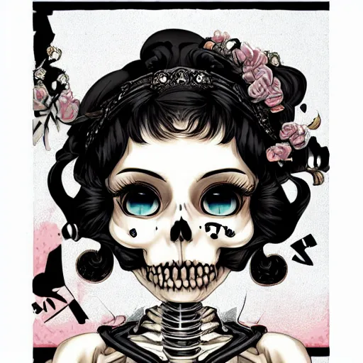 Prompt: anime manga skull portrait young woman skeleton, betty boop, intricate, elegant, highly detailed, digital art, ffffound, art by JC Leyendecker and sachin teng