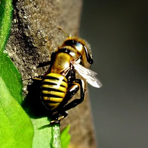 Prompt: there is a bee on the wing on the fly on the frog on the bump on the log in a hole in the bottom of the sea