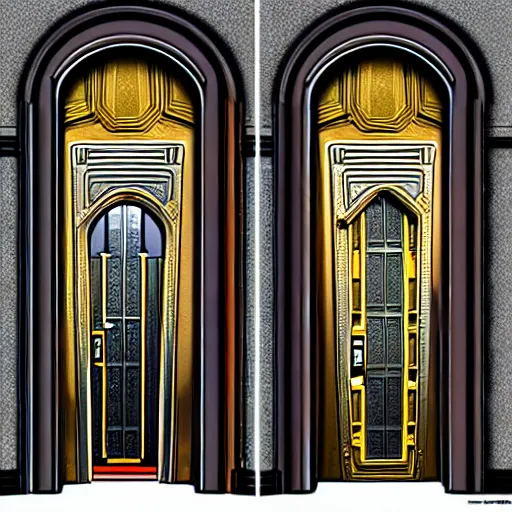 Image similar to hyper realistic ornate sci - fi side by side door