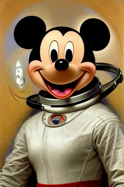 Image similar to portrait of a mickey mouse astronaut, by bouguereau