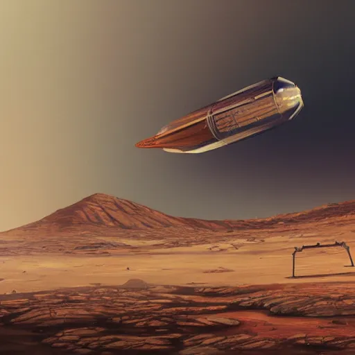 Image similar to illustration of spaceship landing on mars by coby whitmore trending on artstation digital art