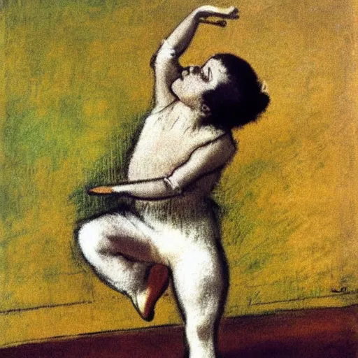 Prompt: a cream-colored Havanese dog performing ballet, by Edgar Degas