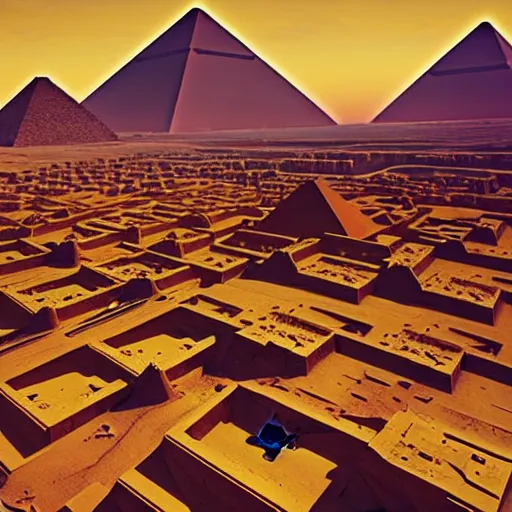 Image similar to cyberpunk pyramids in egypt by paolo eleuteri serpieri and tomer hanuka and chesley bonestell and daniel merriam and tomokazu matsuyama, unreal engine, high resolution render, featured on artstation, octane, 8 k, highly intricate details, vivid colors