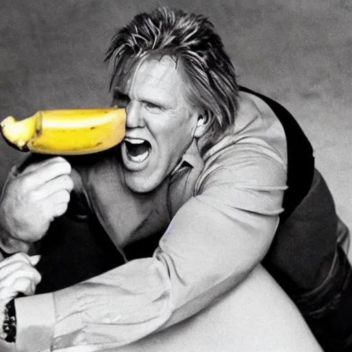 Image similar to gary busey slipping on a banana peel