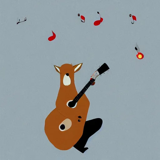 Image similar to deer playing guitar in the style of tatsuro kiuchi