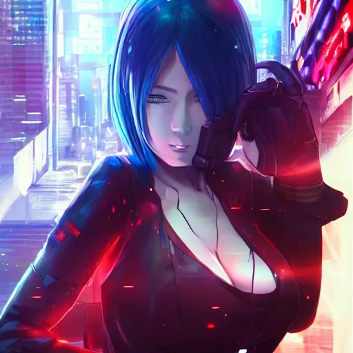 Prompt: anime cyberpunk movie still the godfather, beautiful full body female android cyborg - angel, glowing red left eye and glowing blue right eye, cinematic lighting, advanced digital cyberpunk art, wlop, rossdraws sakimimichan, ilya kuvshinov, krenz cushart, greg rutkowski - c 1 2