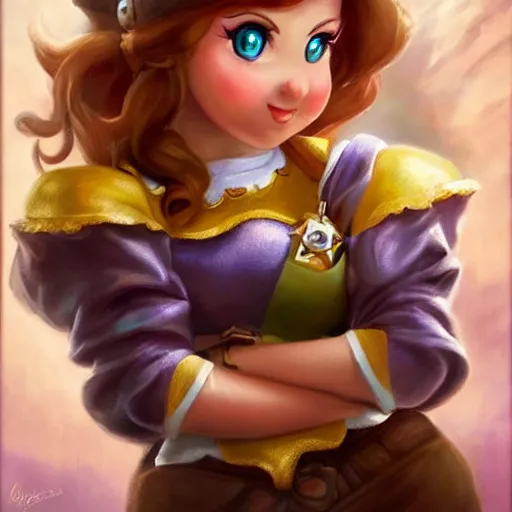 Image similar to cute princess daisy from super mario as realistic brunette human character art portrait, matte fantasy painting, deviantart artstation, by jason felix by steve argyle by tyler jacobson by peter mohrbacher, cinema c 9. 0