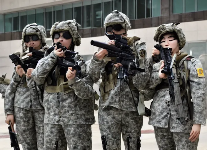 Prompt: female cybernetic south korean counterterrorist unit 7 0 7 th special mission group, tactical training