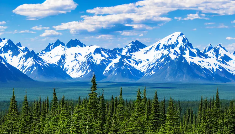 Image similar to Alaska wilderness in summer with mountainous background as seen from scenic viewpoint. panorama view.