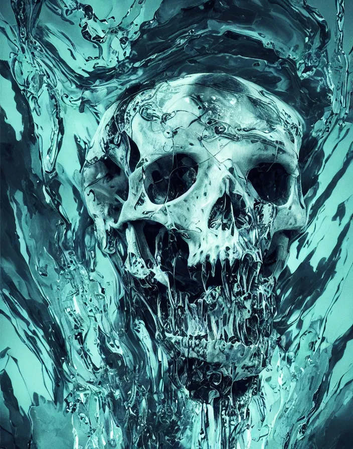 Image similar to portrait of a melting skull. intricate abstract. sharp teeth. delicate artwork. by Tooth Wu, wlop, beeple, dan mumford. octane render, trending on artstation, greg rutkowski very coherent symmetrical artwork. cinematic, hyper realism, high detail, octane render, 8k, depth of field, bokeh. iridescent accents. blade runner.