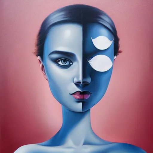 Image similar to a painting of a woman, an ultrafine detailed painting by rafal olbinski, behance contest winner, pop surrealism, detailed painting, very detailed, minimalist, airbrush art