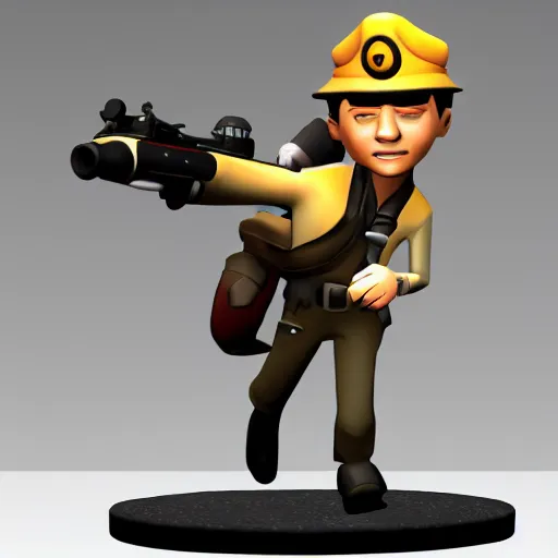 Image similar to the scout from tf 2 running with a gun in his hand, polycount, dada, dynamic pose, sabattier effect, rtx