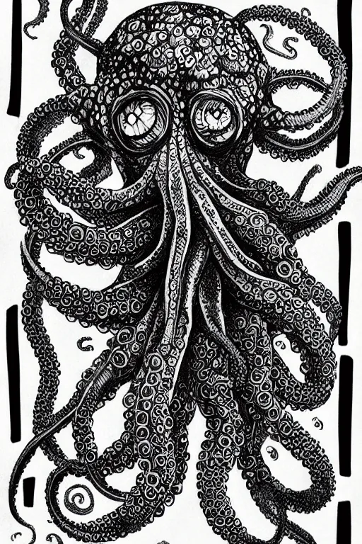 Image similar to black ink on paper, alien octopus, trending on artstation, beautiful, intricate, detailed