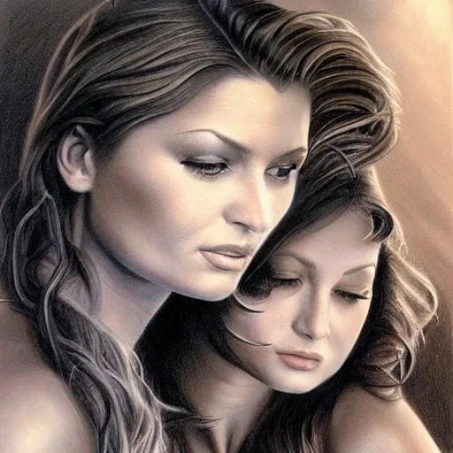 Prompt: pencil art, detailed portrait of aly and aj, intricate, hyper detailed, realistic, oil painting, by julie bell, frank frazetta, cinematic lighting