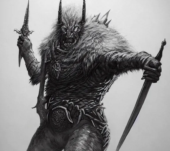 Image similar to beastman concept, beastly, furry, beksinski, wayne barlowe, adrian smith fantasy art, the hobbit art, lord of the ring art, the witcher concept art, trending on artstation, game of throne art