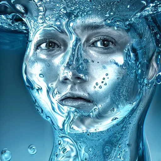 Image similar to water artwork manipulation in a shape of a human head,, ray tracing, sharp focus, realistic water, long shot