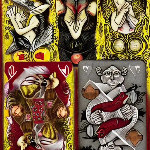 Image similar to a group of otherworldly creatures playing with cards, by wayne barlow