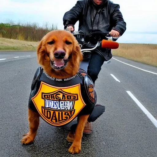 Image similar to dog on a as Harley Davidson on the road, funny picture