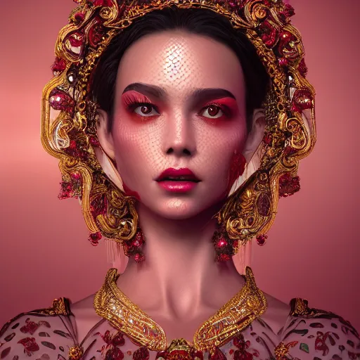 Image similar to portrait of wonderful princess of rubies with fair skin, ornate 8 k radiant gorgeous intricate detailed, accent lighting, dramatic light, octane render