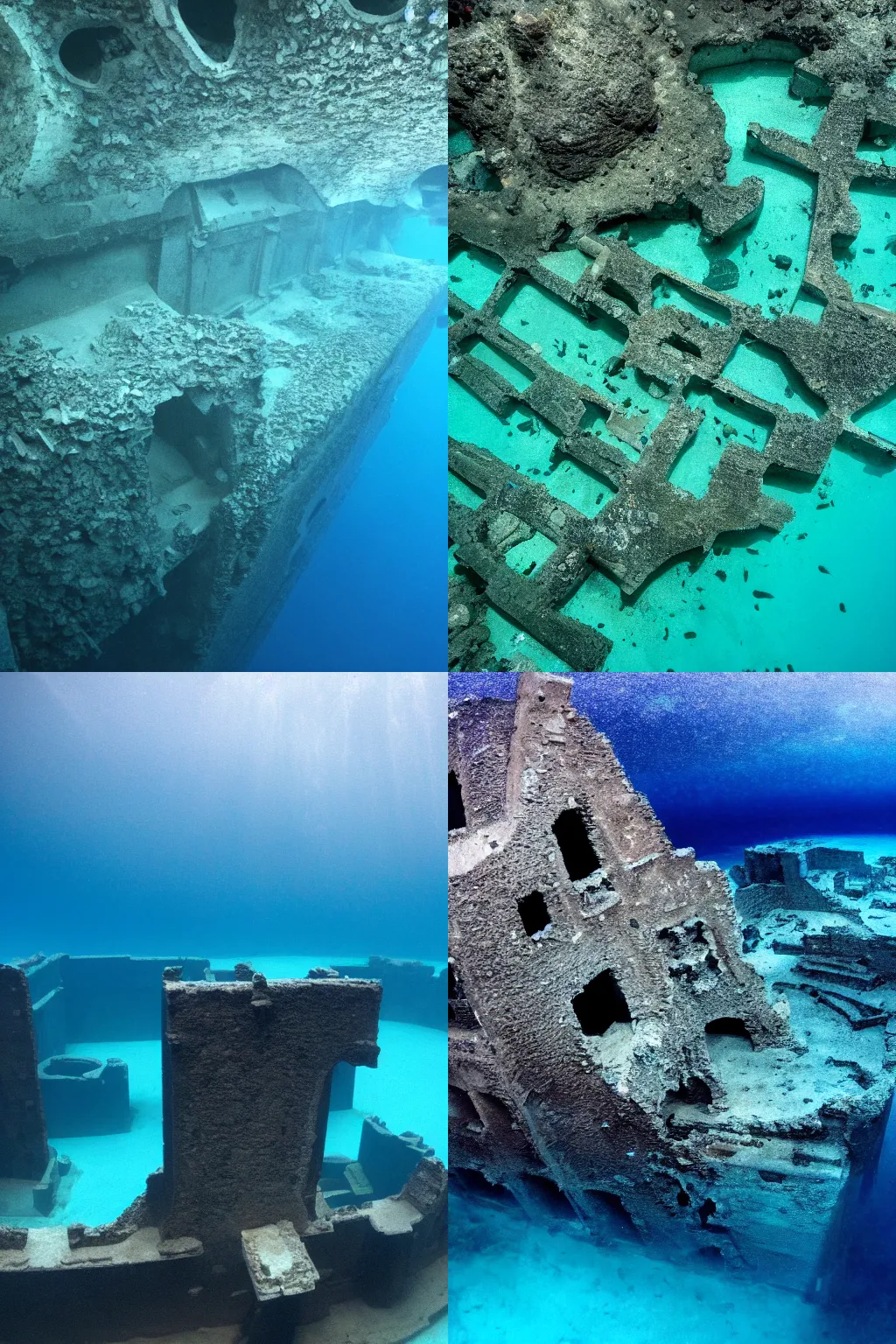 Prompt: photo of Atlantis ruins at the bottom of the ocean, 4k, high quality