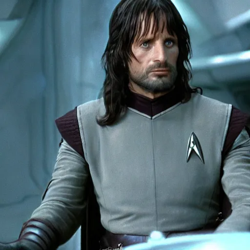 Image similar to A still of Aragorn on Star Trek, sharp focus, high quality, 4k