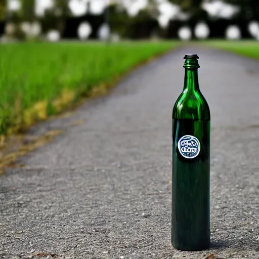 Image similar to symmetrical photo of bottle standing on asphalte