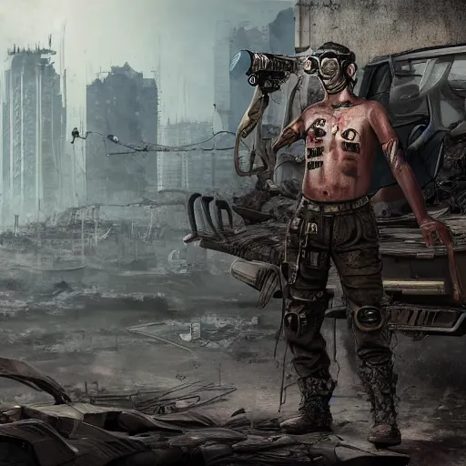 Image similar to 8K detailed realistic illustration of a post-apocalyptic cyberpunk Indonesia war general in the style of leonard boyarsky, high resolution