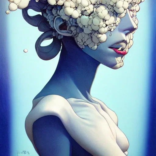 Image similar to prompt : ivory and blue portrait soft light painted by james jean and katsuhiro otomo and erik jones, inspired by evangeleon anime, smooth face feature, intricate oil painting, high detail illustration, sharp high detail, manga and anime 1 9 9 9