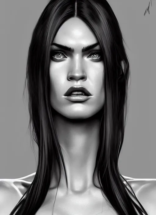 Image similar to symmetry!! gantz portrait of megan fox as a female vampire, unholy, intricate, highly detailed, dynamic lighting, digital art, digital painting, artstation, terence nielsen, sharp focus, illustration, art by artgerm and greg rutkowski and moebius, 8 k