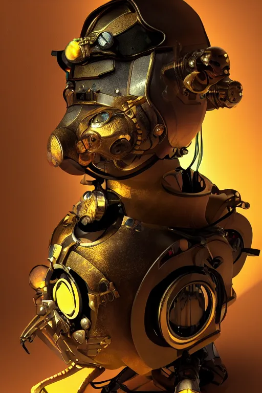 Image similar to steampunk mask minimalist fantasy art robot ninja helmet, global illumination ray tracing hdr fanart arstation by sung choi and eric pfeiffer and gabriel garza and casper konefal radiating a glowing aura