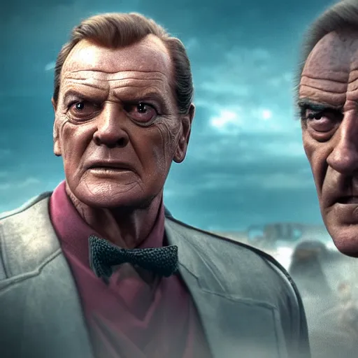 Image similar to artstation trending elden ring peter serafinowicz mod, now with roger moore and sean connery 8k