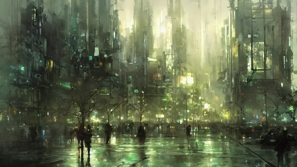 Prompt: beautiful green city, by jeremy mann, by greg rutkowski, by noah bradley, digital painting