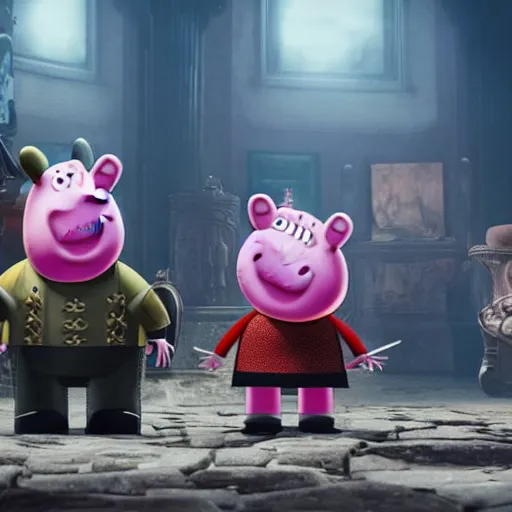 Image similar to Peppa pig as Emperor Napoleon in Gears of War, splash art, movie still, cinematic lighting, dramatic, octane render, long lens, shallow depth of field, bokeh, anamorphic lens flare, 8k, hyper detailed, 35mm film grain