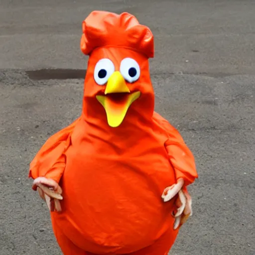 Image similar to chicken dressed as an inmate