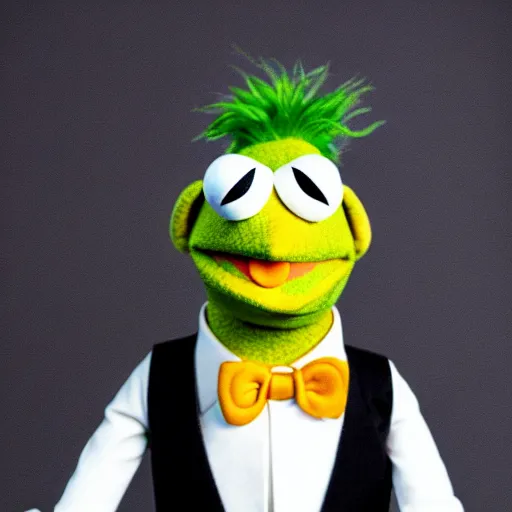 Image similar to studio portrait still of muppet!!!!! david bowie!!!!!! as a muppet muppet as a muppet, 8 k, studio lighting, key light,