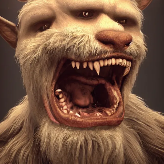 Image similar to perfectly centered portrait, happy hairy monster, candid photography, by anne stokes, highly detailed, unreal engine 5