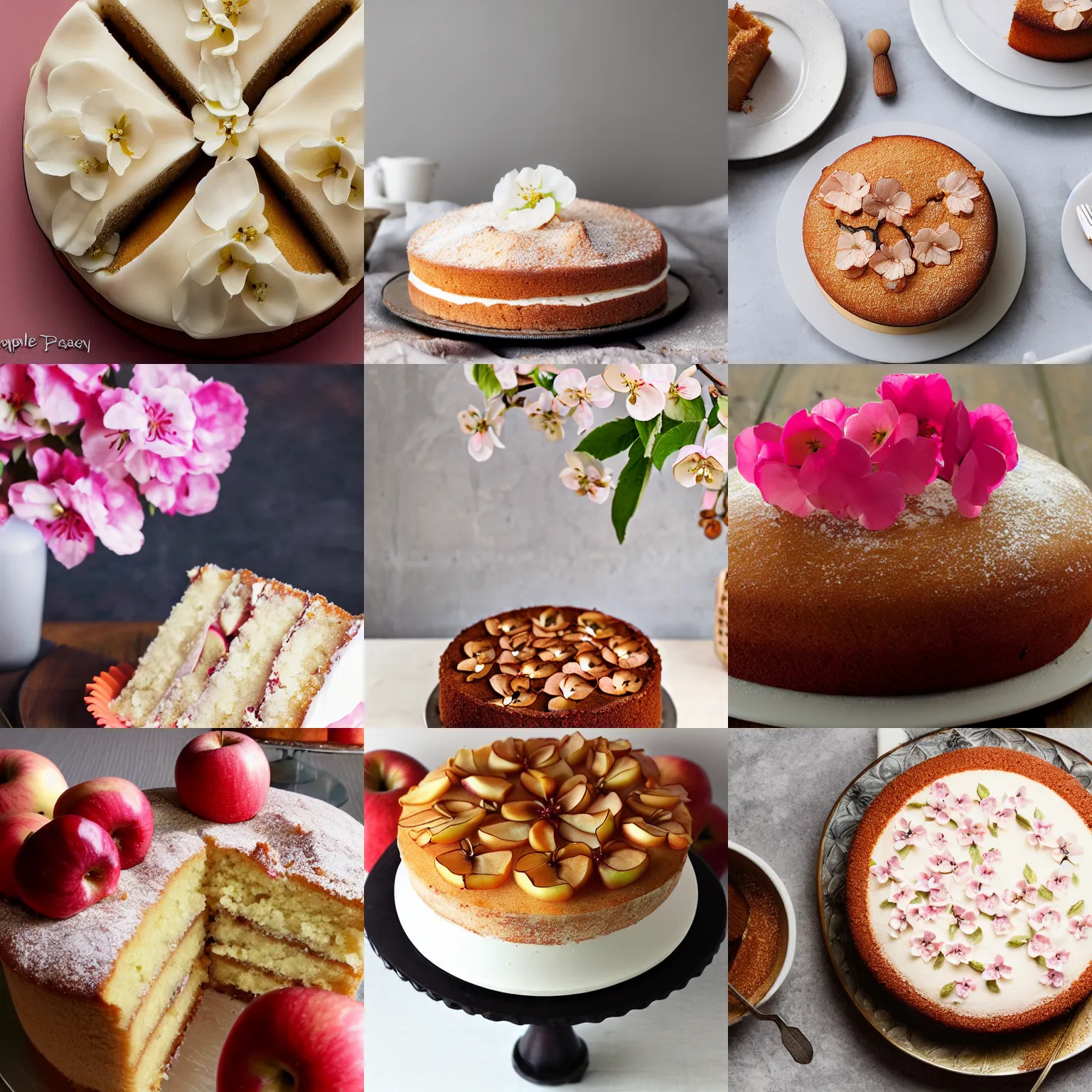 Prompt: photo of apple blossom cake, recipe, 8k