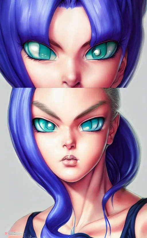 Image similar to gorgeous!! hyper - realistic giant woman resembling bulma + felicia from darkstalkers | drawn by artgerm, drawn by wlop, drawn by jeehyung lee | intricate, high detail, ultra graphics, photorealistic, symmetrical, cinematic, smooth, sharp focus, character design, expressive, cute, beautiful!!