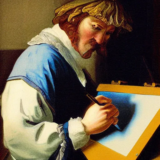 Image similar to painter drawing a computer, baroque