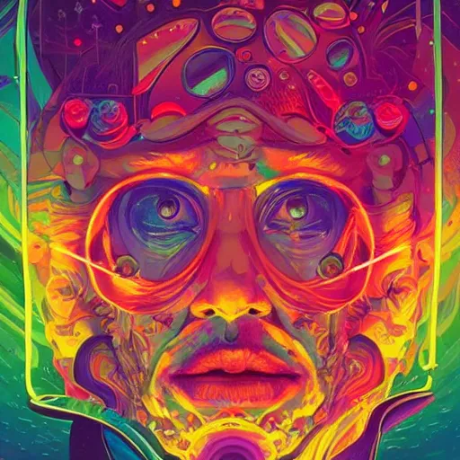 Image similar to An extremely psychedelic experience, colorful, surreal, dramatic lighting, cosmonaut, LSD, face, detailed, intricate, elegant, highly detailed, digital painting, artstation, concept art, smooth, sharp focus, illustration, art by Sam Spratt, Dan Mumford, Artem Demura and Alphonse Mucha