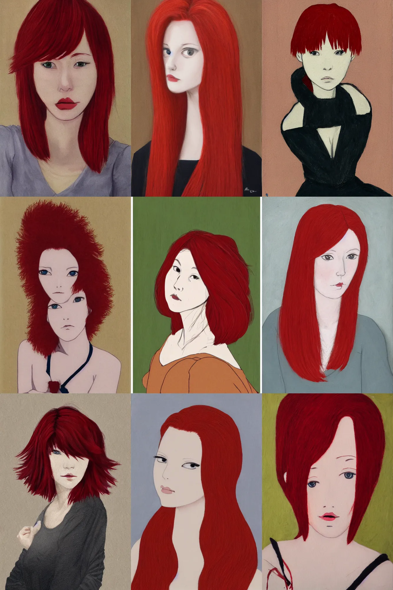 Prompt: Woman with red hair, portrait by Miyazaki