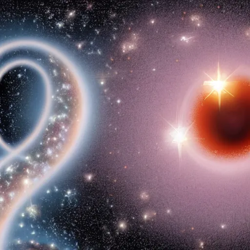 Image similar to A happy cartoon bunny protruded halfway out of a spiral black hole of stars and looked ahead-H 768