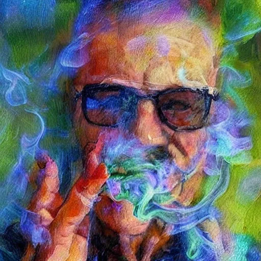 Image similar to smoker. smoke. happiness. art. impressionism